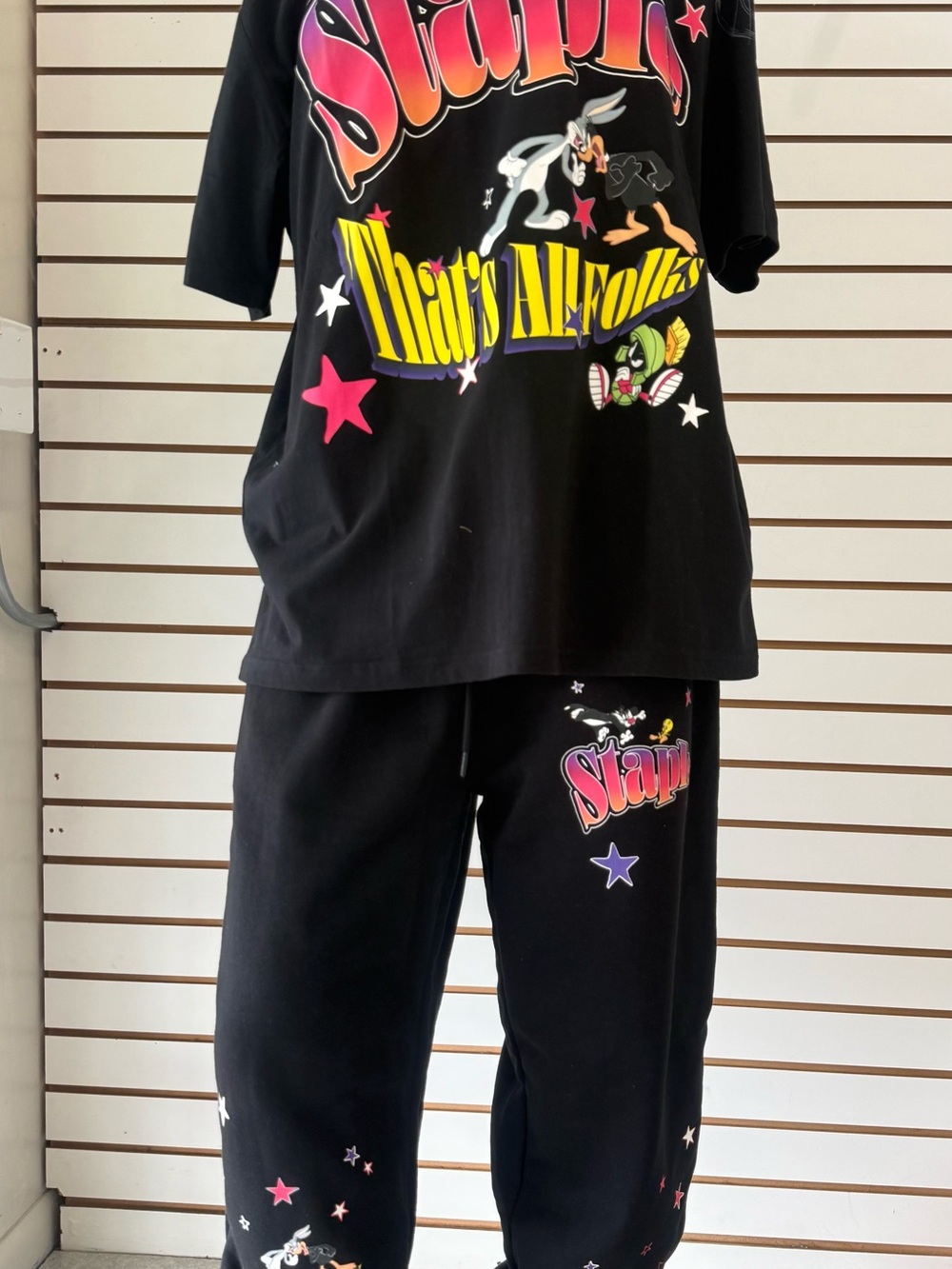 Men’s Black Looney Tunes 'That's All Folks' T-shirt and jogger set